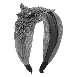 Rhinestone Wide-side Headband Gray